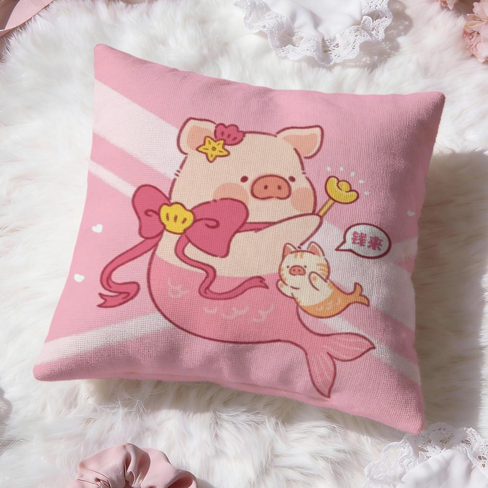 Cartoon L-Lulu Pig Pink Cushion Cover Premium Comfort Reversible Pillow Cove -Two in One Design for Any Room & Car Interior