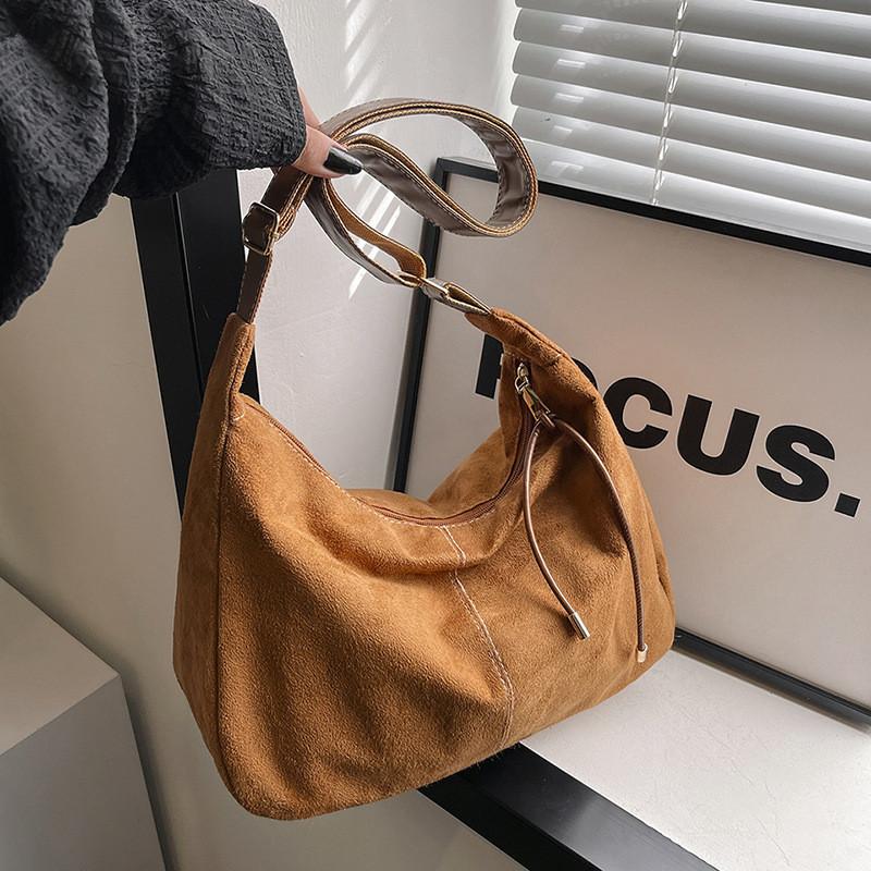 Style Suede Crossbody Bag With Top Stitching For Work And Outings