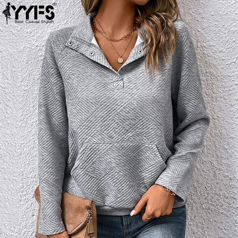 YYFS Женская мода, повседневные однотонные свитера с длинными рукавами и осенне-зимним принтом