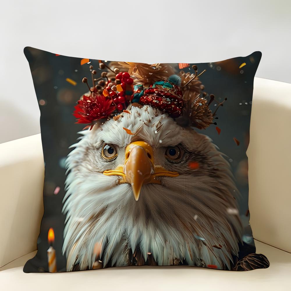 Cute Animal Friends Birthday Gift Cushion Cover Natural Linen Organic Fabric DoubleSided Printing Room Sofa Decor Pillow Case