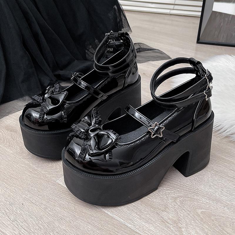 Fashion Butterfly-knot Platform Pumps Shoes Women Punk Thick Bottom Chunky Heel Mary Janes British Style Uniform School Shoes Girls