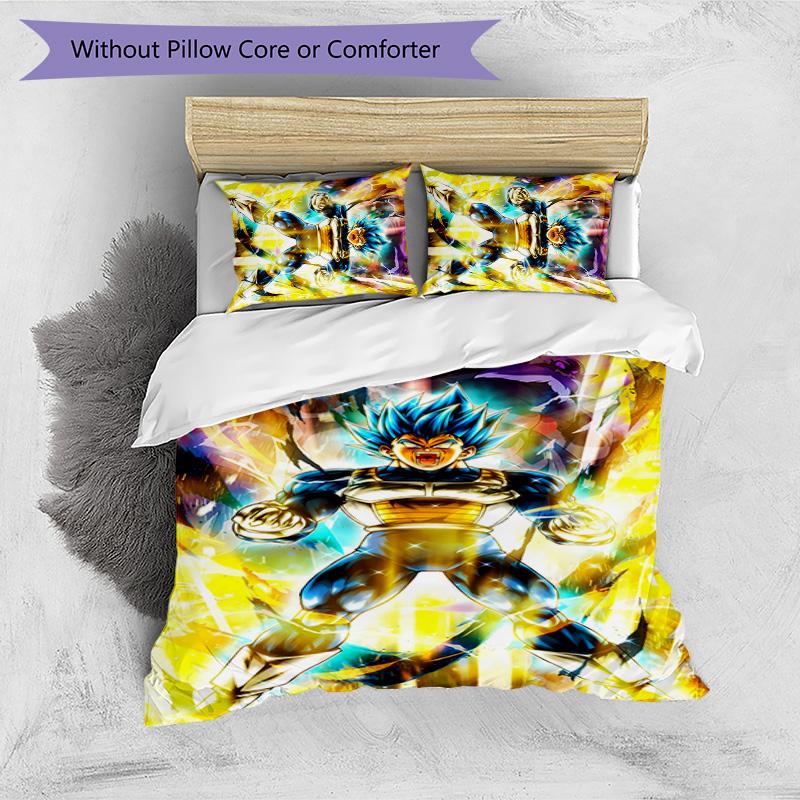 Vegeta Pattern Printed 3PCS Bedding Set, Soft Skin-Friendly Washable Duvet Cover & Pillowcases Set