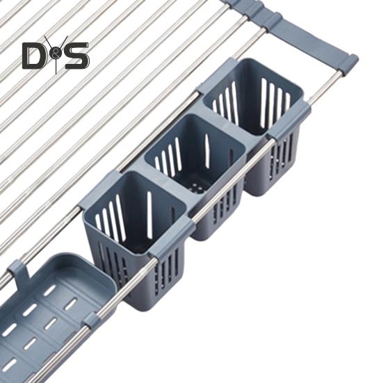 Расширяемая сушилка для посуды, сворачивающаяся, прочная, несущая, нержавеющая, регулируемая по длине сушилка для посуды для раковины