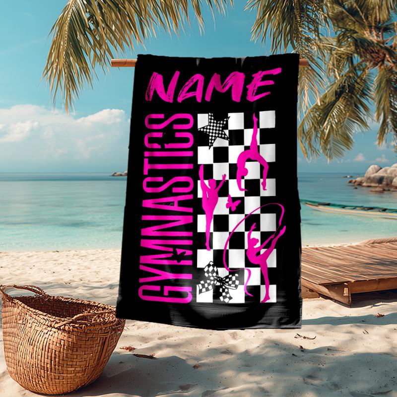 Custom Name Ultra-Soft Beach Towel with gymnastics Theme,Ideal for Pool - Camping, Diving - Perfect Travel Essential, Vibrant Beach Towel.