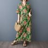 Summer New Color Vacation Style Travel V-neck Retro Long Dresses Cotton Linen Dress