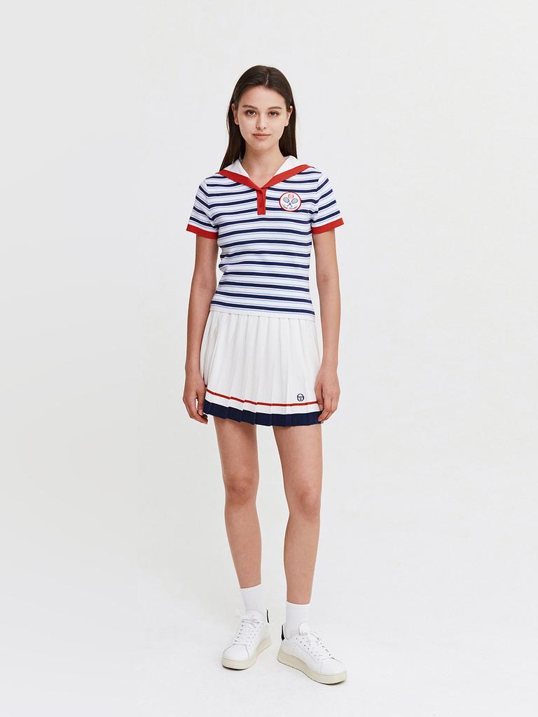 SERGIO TACCHINI W Sabatini Striped Sailor Collar Short Sleeve Sweater