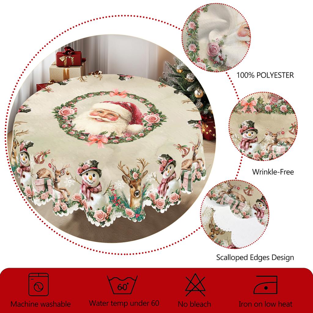 1 шт. Рождественская круглая и прямоугольная скатерть, различные размеры, скатерть с ретро-узором Санта-Клауса и рождественского снеговика, рождественская га