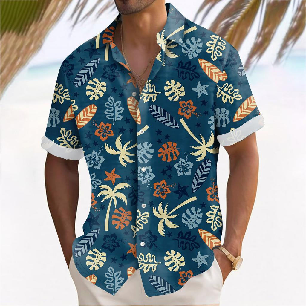 Гавайская рубашка для мужчин, мужские винтажные рубашки для боулинга на пуговицах, летняя пляжная рубашка с коротким рукавом