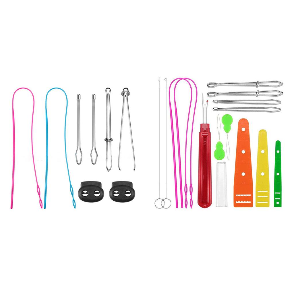 Drawstring Threader Set Flexible/Flat Drawstring Threader Stainless Steel Sewing Loop Turner Hook Tweezers Cord Locks