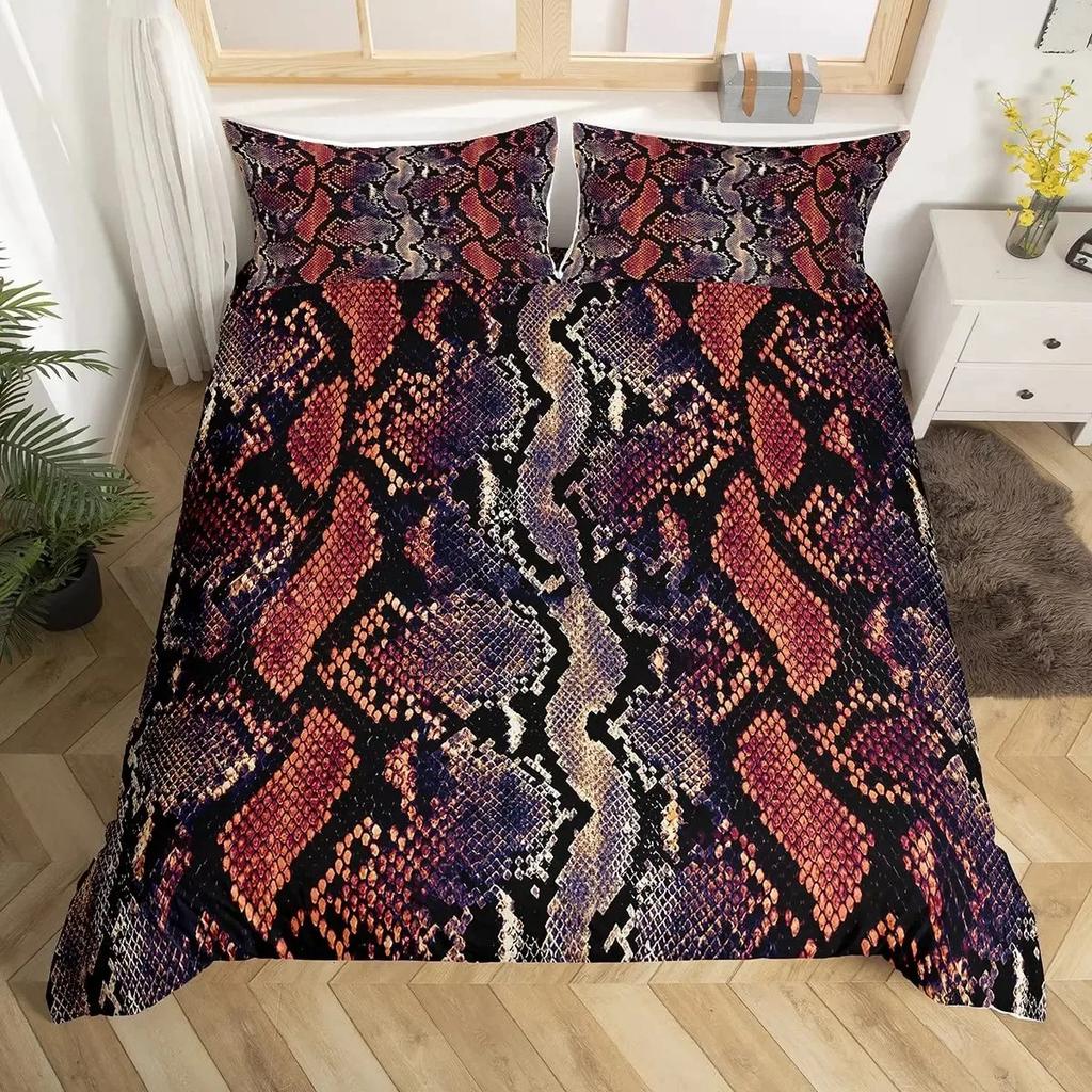 Snake Skin Duvet Cover Set Snake Scale Bedding Set Full,Wild Reptile Comforter Cover Tropical African Safari Animals Quilt Cover