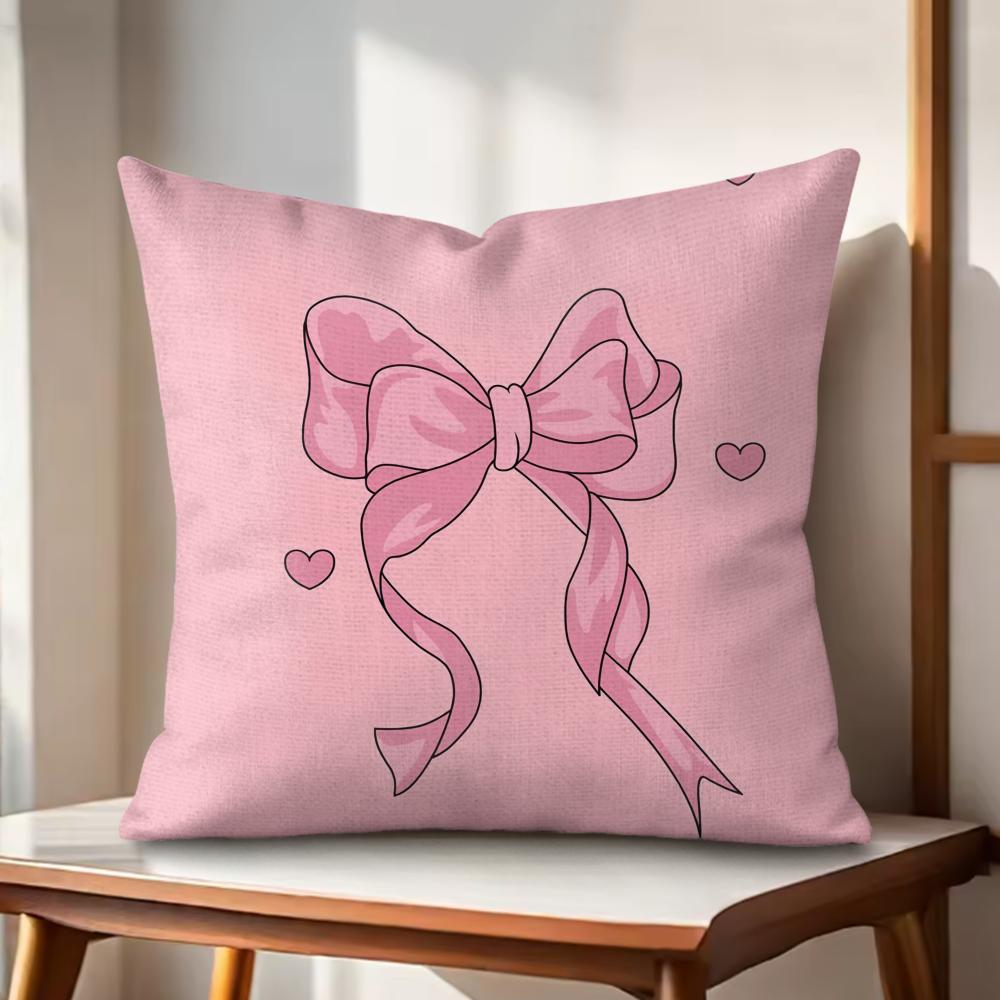 Pink bow cherry pattern Cushion Cover Natural Linen Organic Fabric DoubleSided Printing Couch Pillow Covers Home Decor