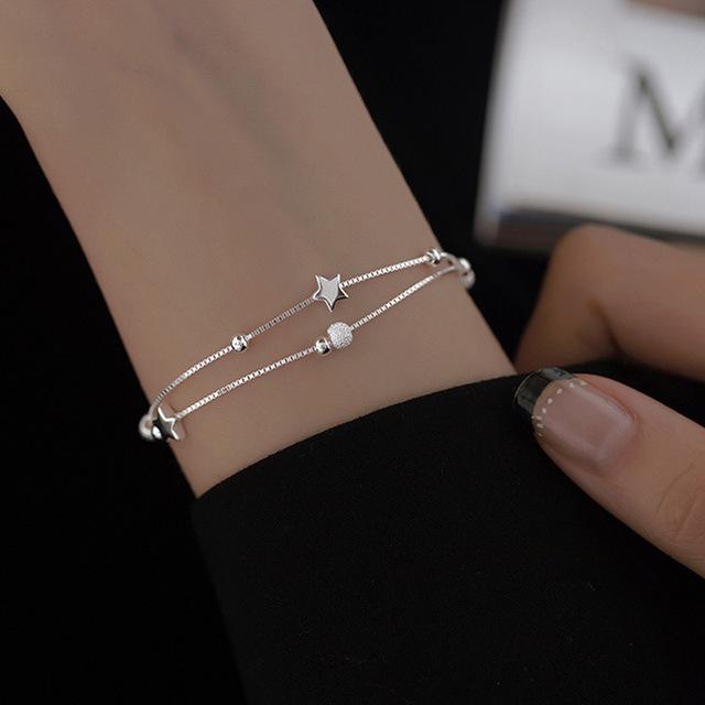 Fashion Star 925 Sterling Silver Charm Bracelet & Bangle Bead Chain Adjustable Charm Bracelet Women Wedding Party Gift