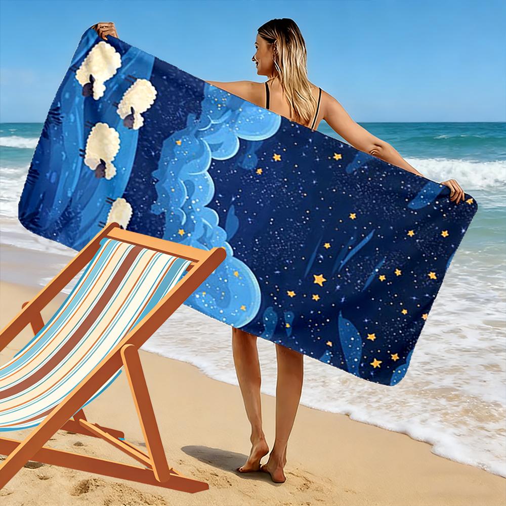 Sheep under Starry Night Sky Beach towel quick-drying for travel outdoor sports jogging beach and swimming