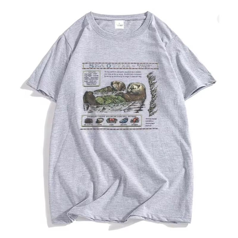 Sea Otter TShirt Short Sleeve Cotton Loose Male Tshirts Cartoon Graphic Printed Tees Unisex Breathable Tops Women Clothing