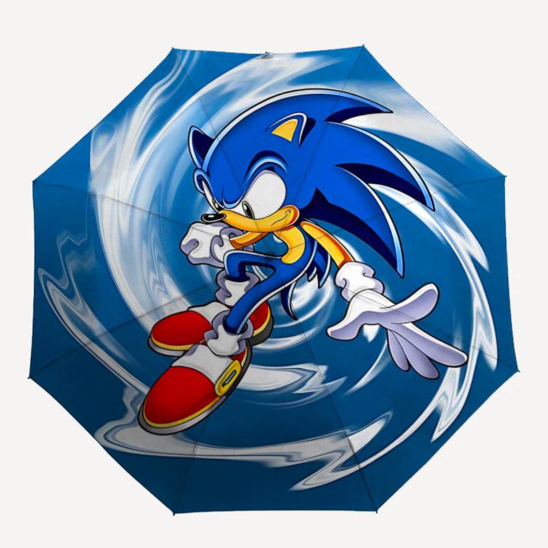 1pc Sonic the Hedgehog Automatic Opening Folding Umbrella - 3-Fold Design, 8-Bone Iron Frame Outdoor Umbrella, Ideal Gift for Fans, Travelers, Daily U