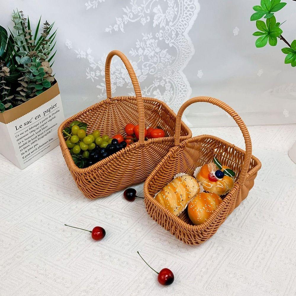 Rectangle Storage Basket Woven Rattan Picnic Basket Rustic Desktop Organizer Basket Picnic Outdoor