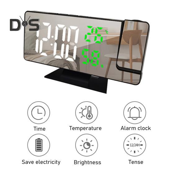 Светодиодный цифровой будильник с большим экраном, многоцелевой проектор в формате 12/24 часа, потолочные часы с дисплеем времени и температуры