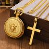 2 шт./комплект, мужские карманные часы, 1 шт. мужские роскошные модные золотые кварцевые карманные часы и 1 шт. мужское классическое золотое ожерелье с крестом, идеальный выбор для подарков