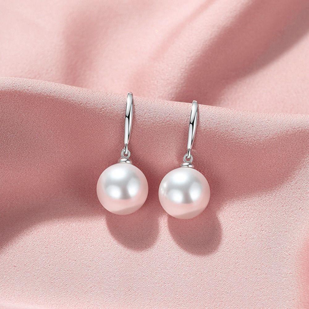 Ball Shape Long Earrings Simulation Freshwater Pearl Ear Hook Exquisite Drop Earrings  Ear Jewelry