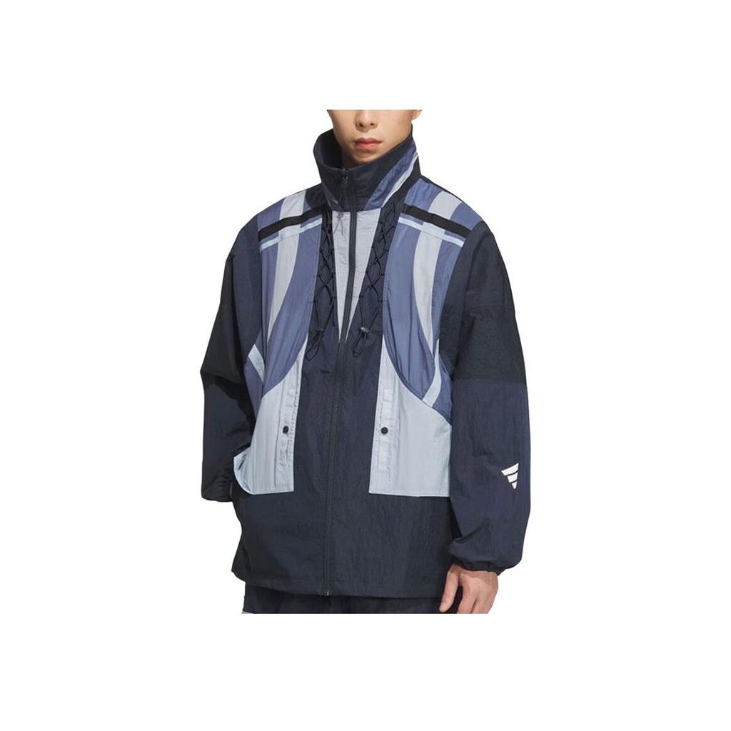 adidas Men's Woven Stand Collar Zip Jacket 'Ink Blue' JM8622