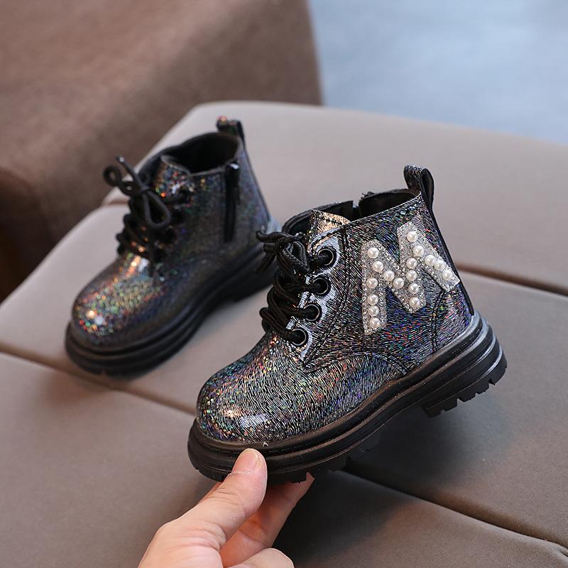 Toddler Kids Versatile Boots Autumn Cozy Cotton Girls Snow Boots Waterproof Sparkly Little Children Plush Boots for Party I07258