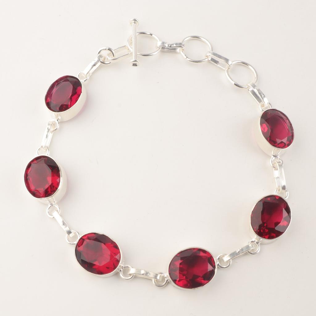 Розовый Рубеллит Драгоценный Камень 925 Стерлинговое Серебро Ювелирные Изделия Ручной Работы Свадебный Браслет 9" RB-5-12