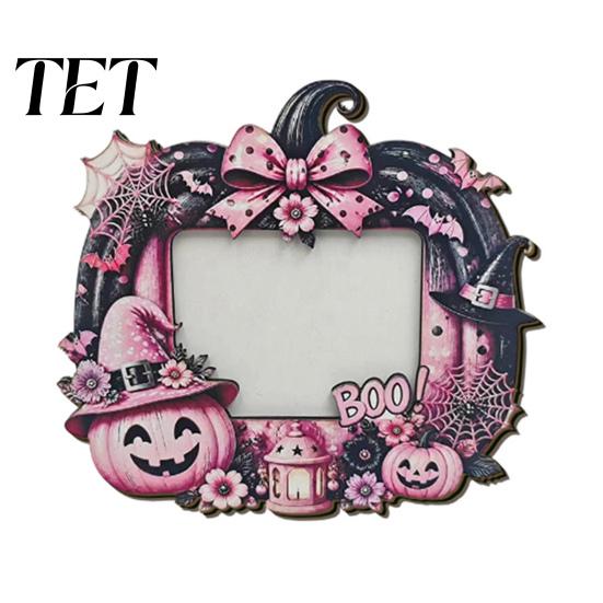 Cute Theme Picture Frame Halloween Photo Frame, Wooden Desktop Holder for Spooky Party Decoration Supplies And Festive Home Decor, Vintage Tabletop