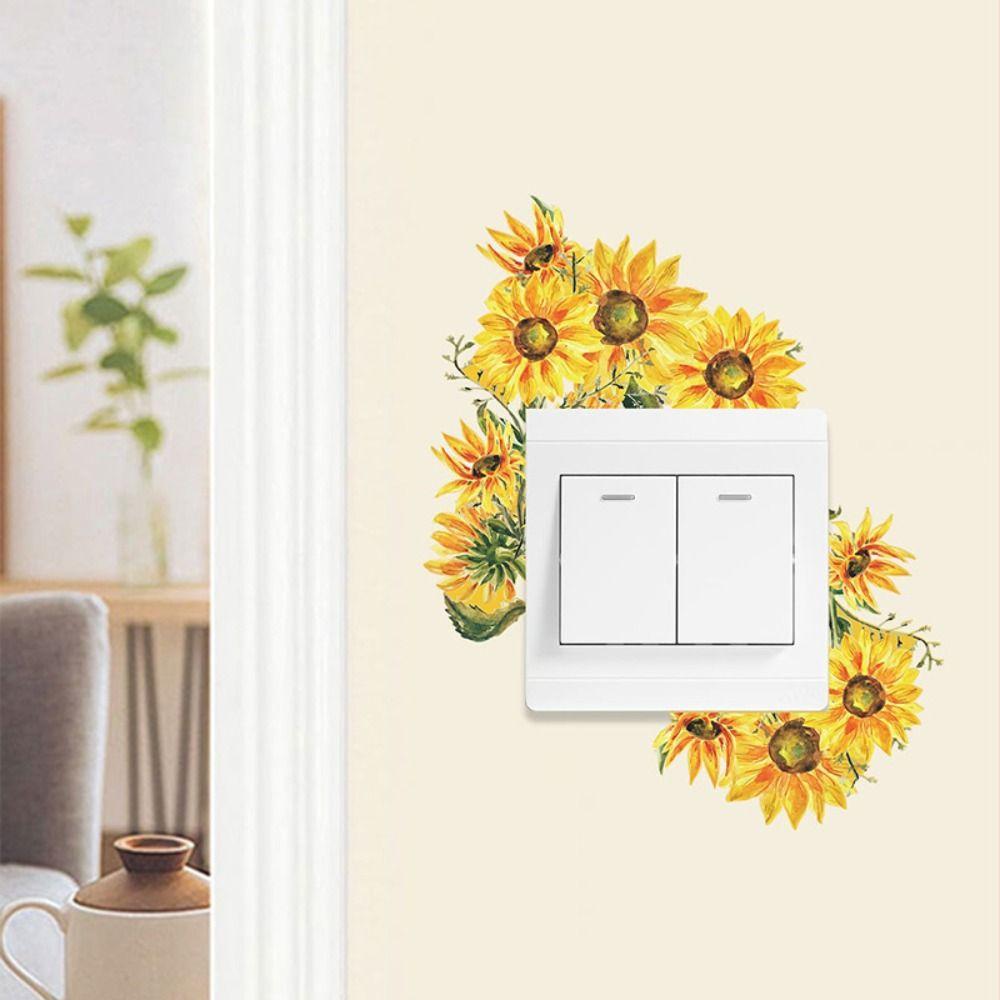 Flower Flower Switch Sticker Long Lasting Green Leaves Plants Sticker Elegant   Living Room