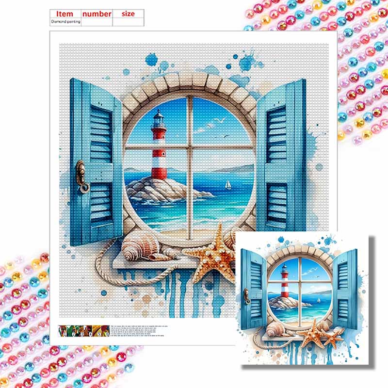 Новинка 5D DIY Полный круг Алмазная мозаика "Окно Морской пейзаж" Вышивка Крестиком Декор для дома Подарок