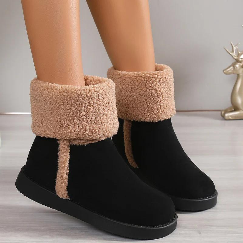 Замшевые женские ботильоны на плоской подошве, короткие плюшевые туфли, дизайнерская теплая зимняя обувь 2024 года, новые хлопковые туфли для ходьбы, удобные, Zapatillas Mujer