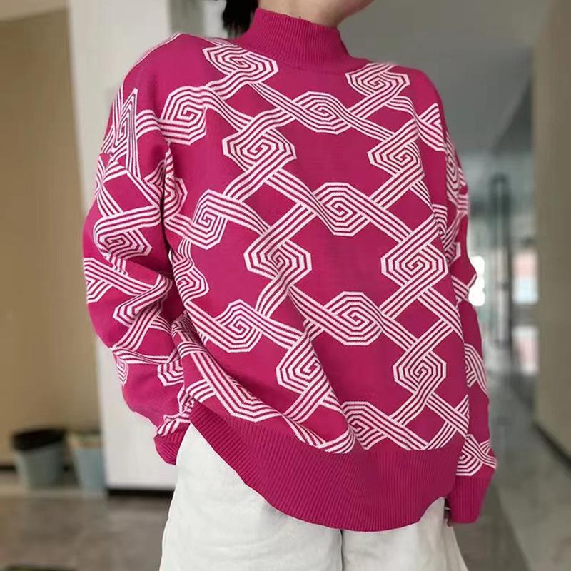 IHUASU Удобный жаккардовый джемпер с полувысокой горловиной, легкий, мягкий, не скатывающийся, открытый крой, свитер-пуловер