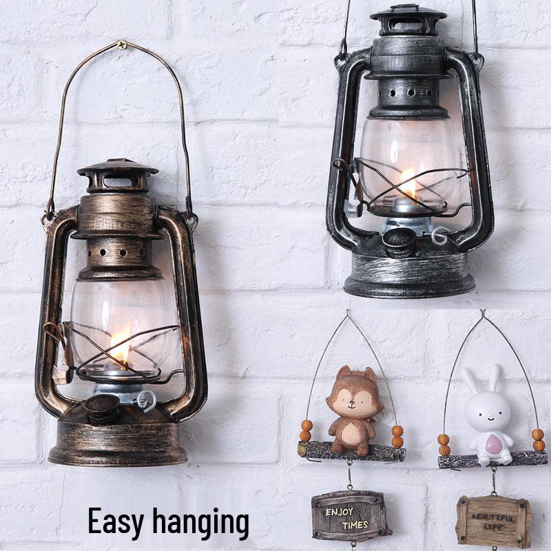 Vintage Iron Hurricane Lantern: Outdoor Kerosene Lamp & Decorative Light for Camping