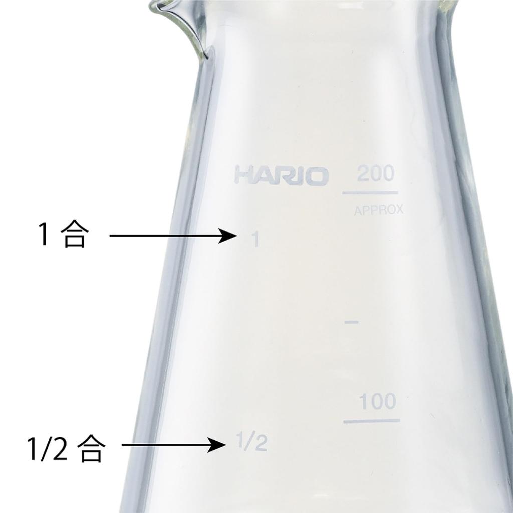Hario Conical SAKE Pitcher Crafts Science Practical Capacity 200ml Beaker Server with Measuring Memory Transparent Heat Resistant Glass Made In Japan