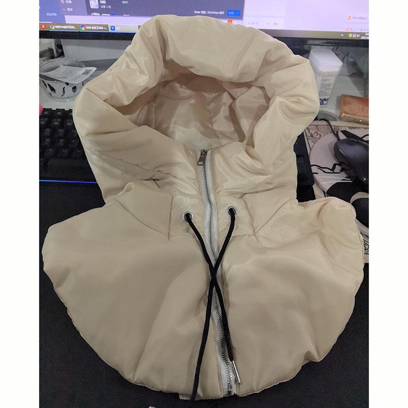 Women Winter Ultralight Down Hooded Windproof Scarf Warm Zippper Drawstring Solid Color Shawl Style One-piece Scarves