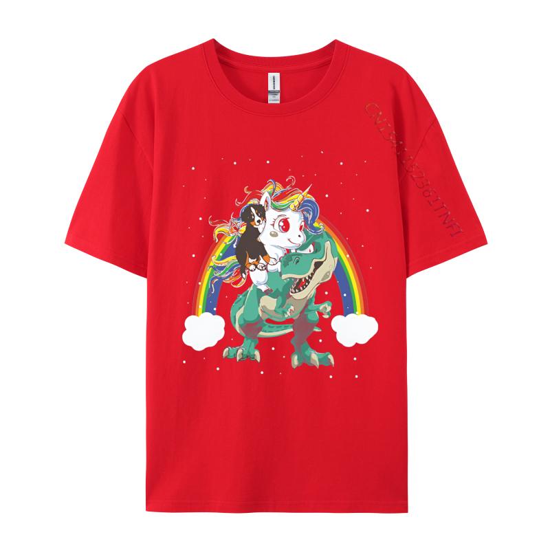 Fashion Casual Tshirt Bernese Mountain Unicorn Riding Dinosaur Tshirts Loose Fitting Brothers Mens Tshirt