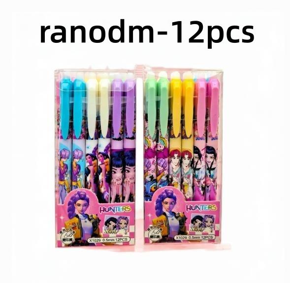 12pcs Kpop Demon Hunters 0.5mm Erasable Gel Pen - Refillable & Retractable Black Ink Friction Pen for School Office Supplies