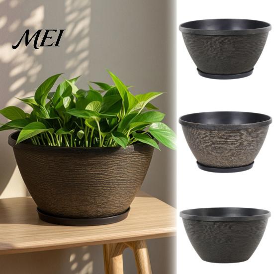 Large Resin Flowerpot Flower Planters, Vintage Plant Pot with Drainage Hole & Saucer, Lightweight Thickened Weighted Planting Container for