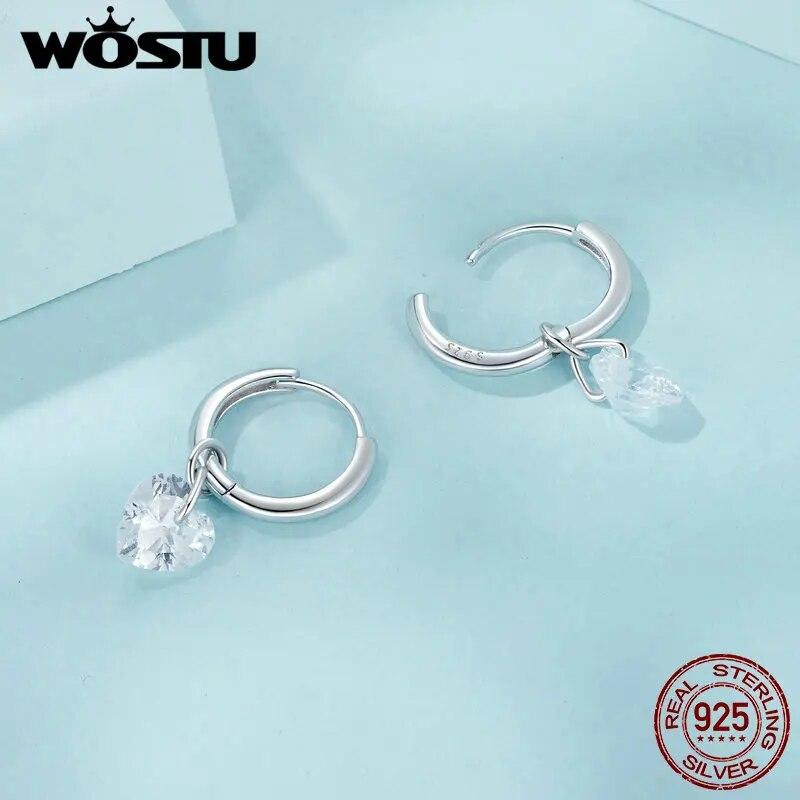 WOSTU Original 925 Sterling Silver Heart Hoop Earrings Luxury Jewelry Earrings 10mm For Women Fine Jewelry Party Daily Gift