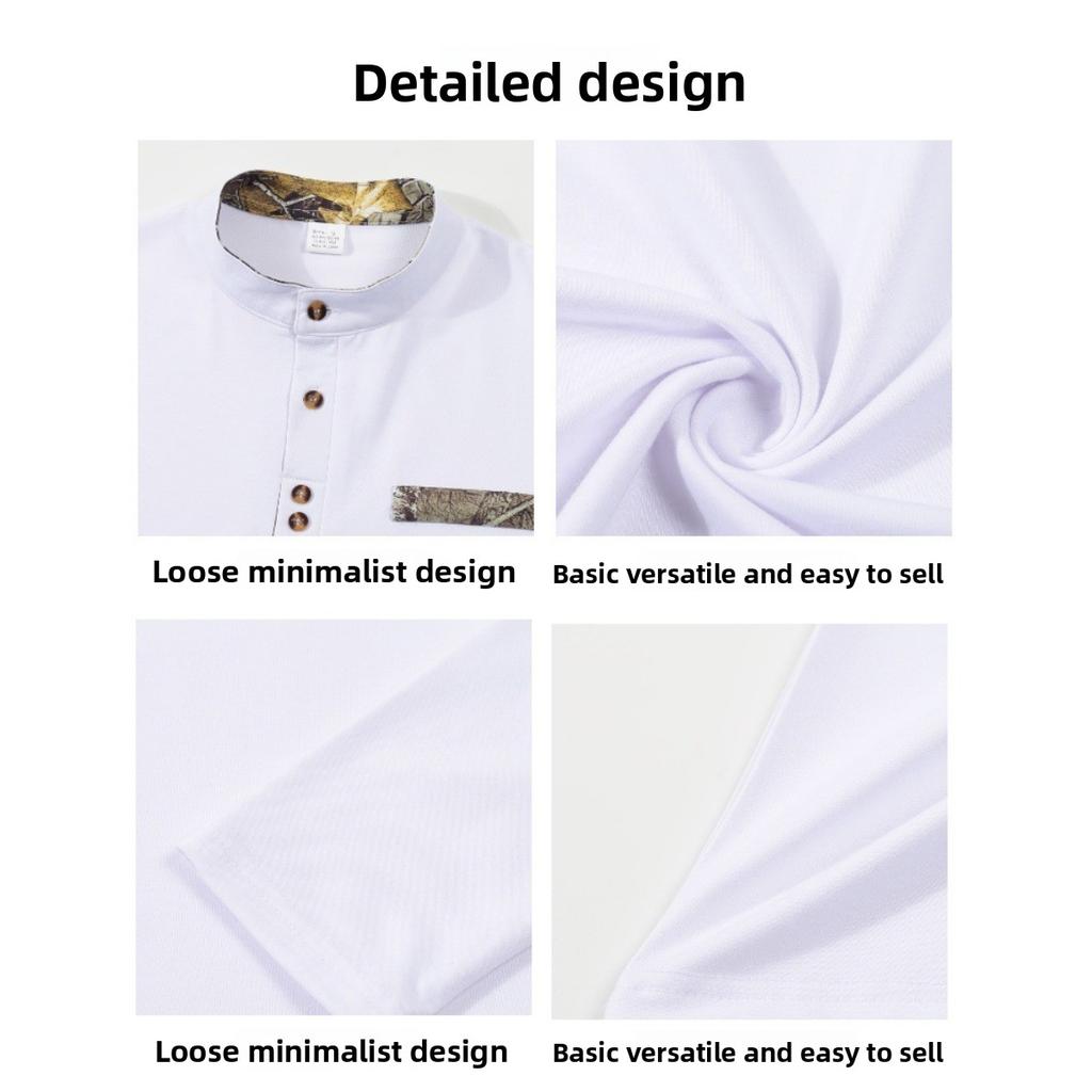 Мужская весенне-осенняя рубашка с воротником-стойкой, повседневная спортивная рубашка хенли с длинным рукавом