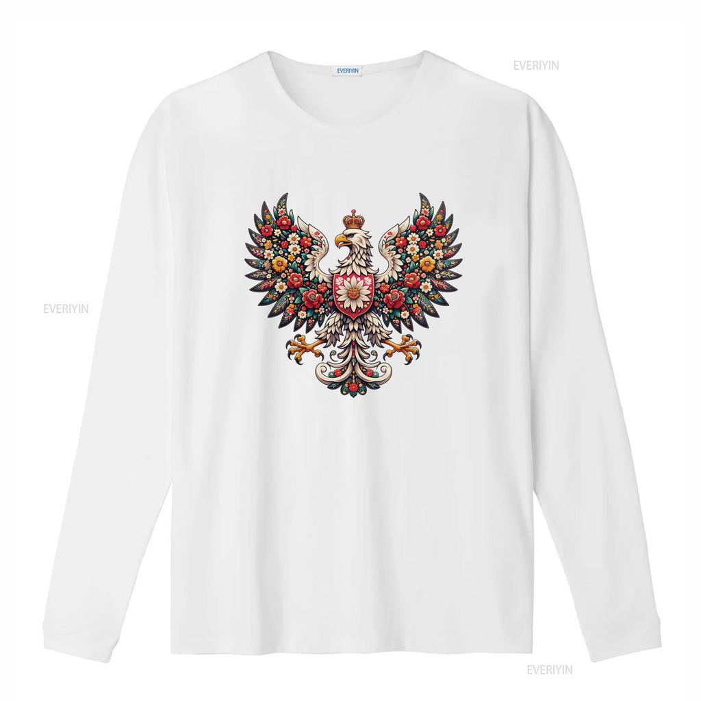 Patriotic Polish White Eagle Folk Art Floral Print Casual T Shirt vintage Washed Unisex Breathable Versatile homme graphic