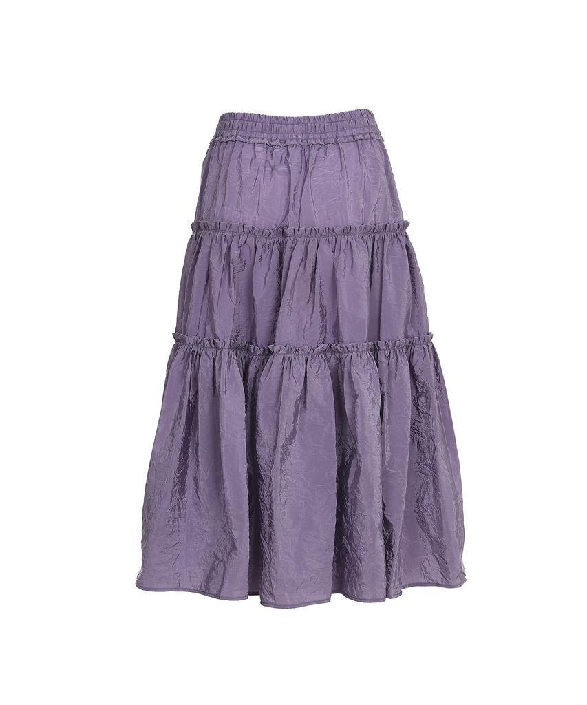 BMUETTE Shirred 3-Tier Layered Skirt Purple