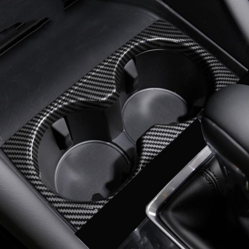 For Mazda 3 Axela Car Central Console Water Cup Cover Sticker Trim ABS Plastic Carbon Fiber Style