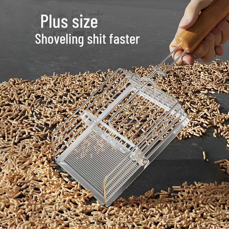 Большой металлический совок для кошачьего туалета с мелкими отверстиями для тофу и рудного песка - конструкция «два в одном» с функцией «толкай и тяни»