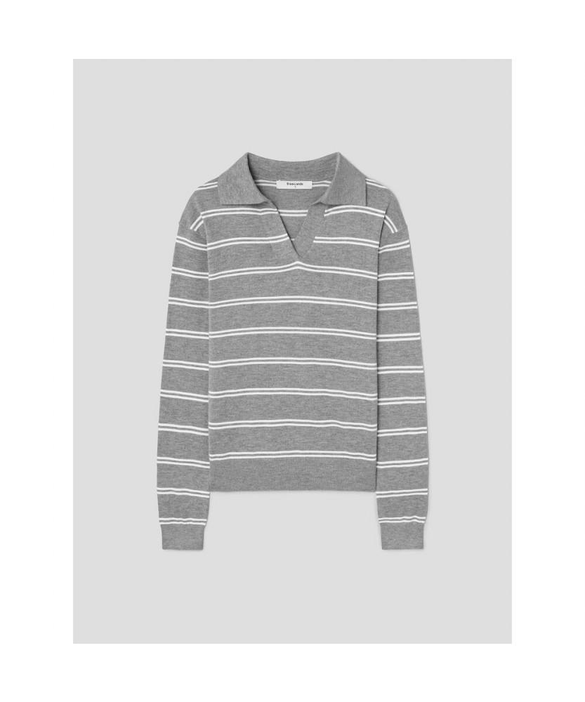 8SECONDS Striped Collar Neck Pullover Light Gray
