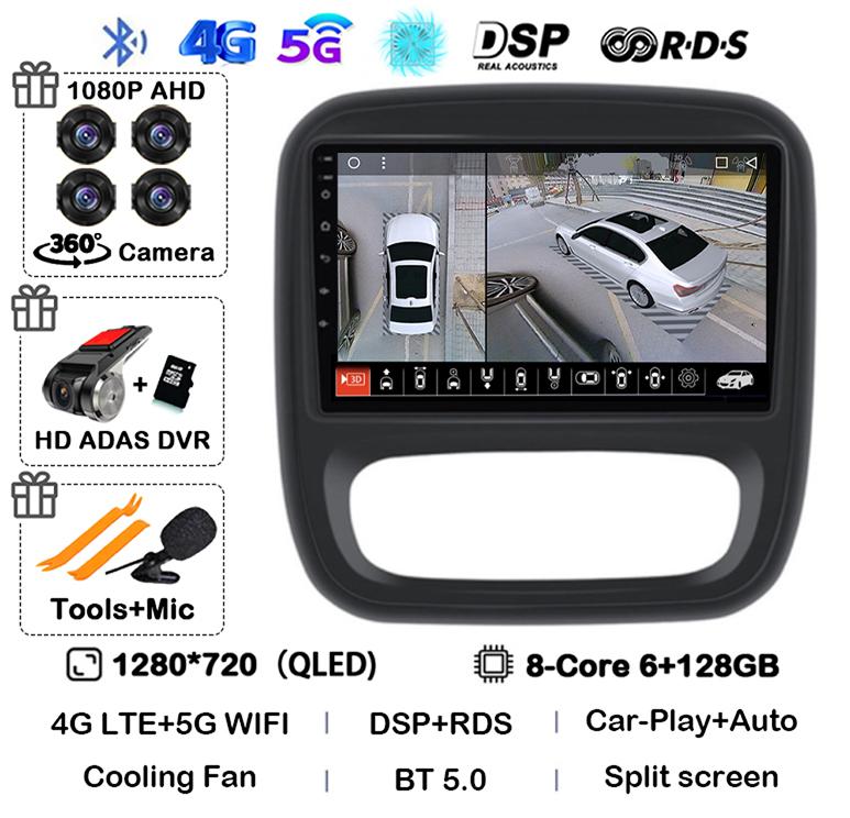 Android 14 Carplay Auto для Renault Trafic 3 2014-2021 Opel Vivaro B 2014-2018 BT Авторадио GPS Мультимедийный Плеер Стерео WIFI+4G