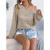 Sexy Off Shoulder Knit Tops For Women Loose Slash Neck Hollow Out Long Sleeved Knit Sweater Casual Loose Feminina