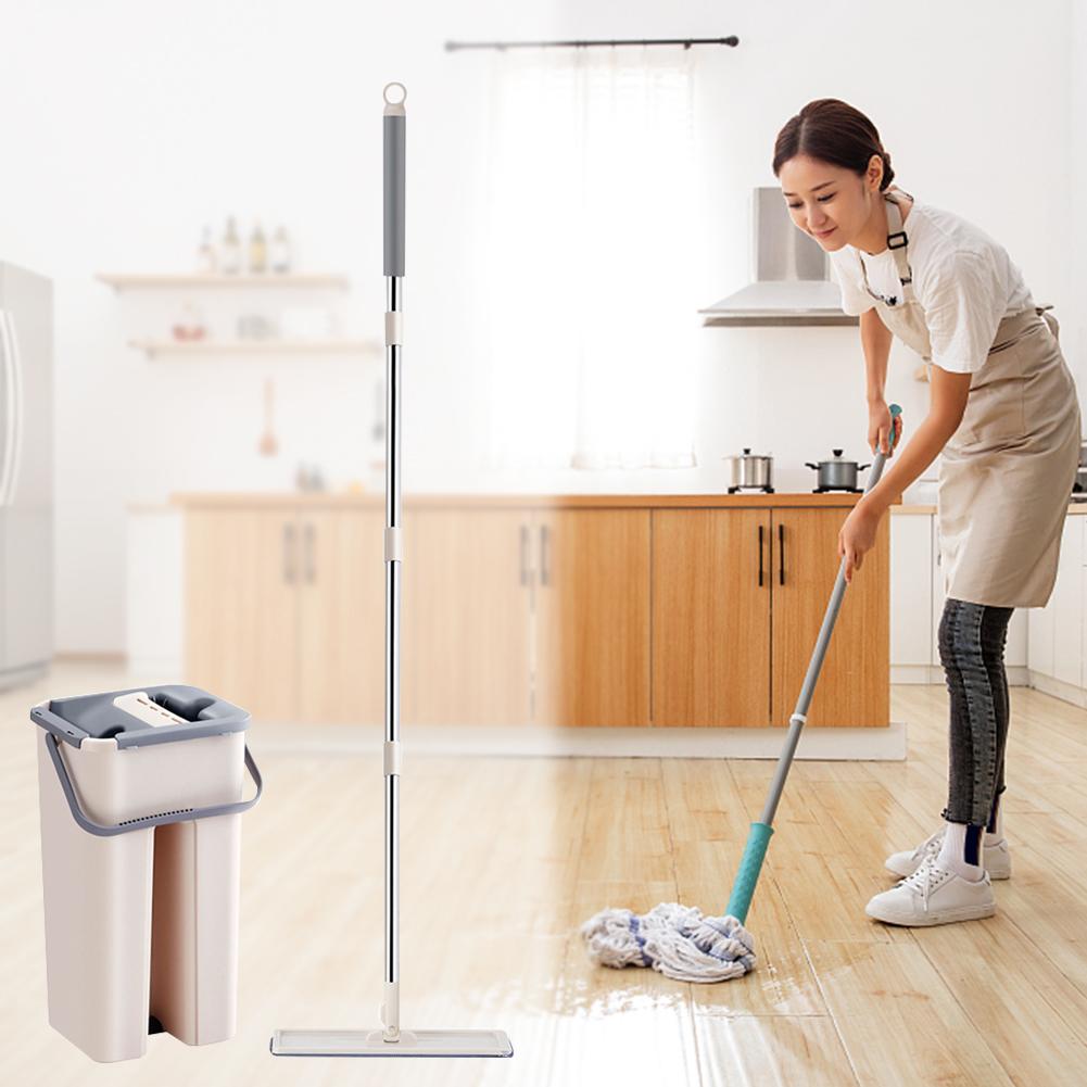 Вращающаяся на 360° плоская швабра и набор для влажной и сухой уборки с функцией отжима с 2 насадками из микрофибры для уборки всех типов полов