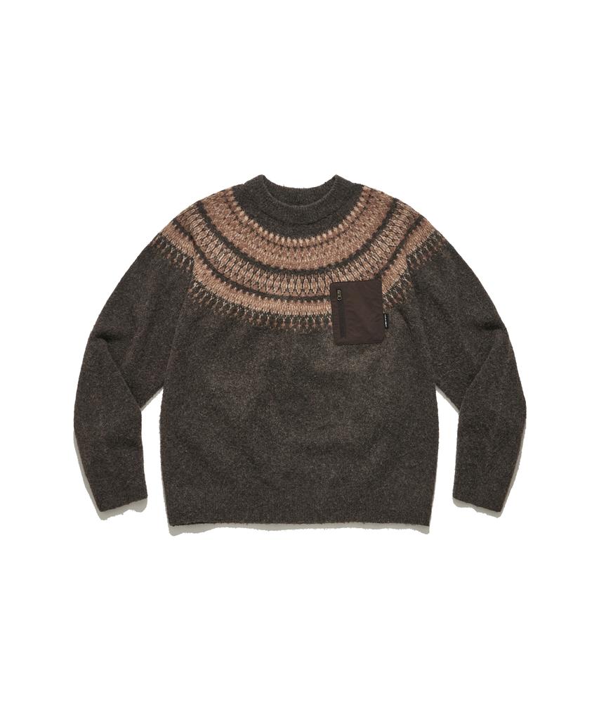 HELEMENT Nordic Pattern Pocket Pullover (Brown)