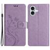 For iPhone 16 Plus Case Wallet PU Leather Butterfly Floral Phone Cover with Strap