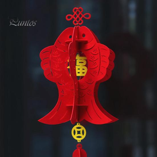 2 шт., китайский новогодний кулон-фонарь с благословляющими словами, Год Дракона, удача, сцена, орнамент, фетровая ткань, красный фонарь, праздник